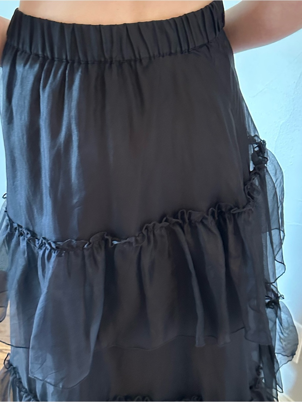 P.A.R.O.S.H. Black Silk Tiered Ruffle High and Low Maxi Skirt Women's Size  XL🌸 - Picture 6 of 13